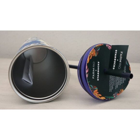 Farm Rio +Starbucks Blue/White Floral 24oz Cold Cup Tumbler Summer '25 Lmt. Edt. - Picture 9 of 10